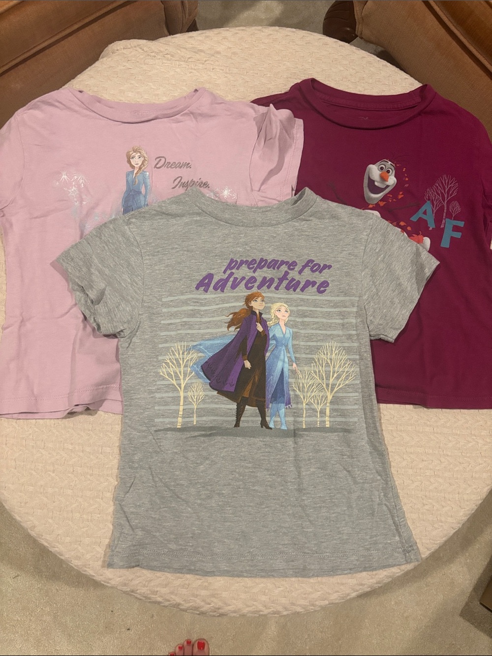 Disney Olaf and Elsa Kids Tees set of 3- Burgundy Lavender and Gray size 7-8